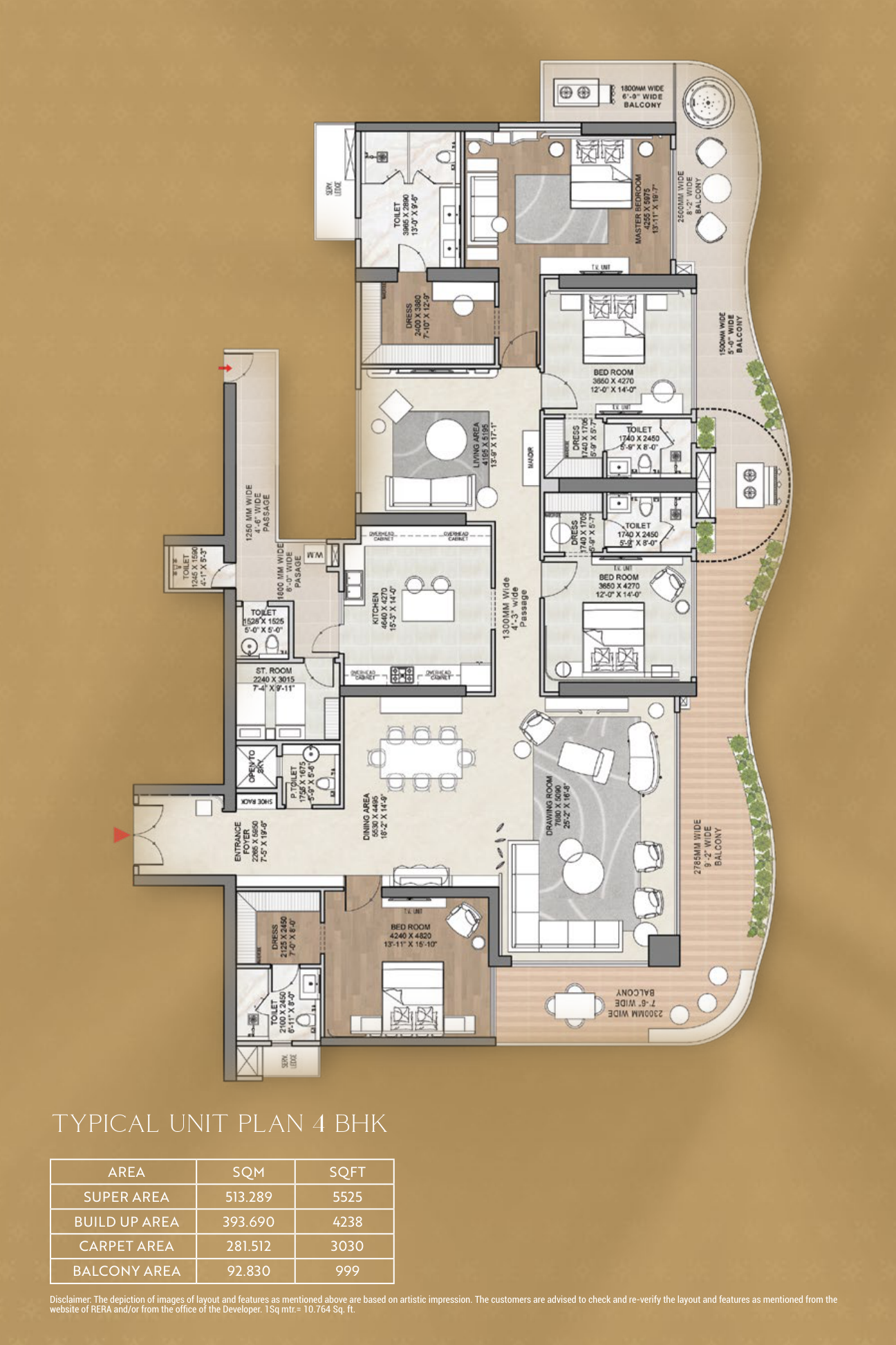 4 BHK + Staff Unit Floor Plan Diagram